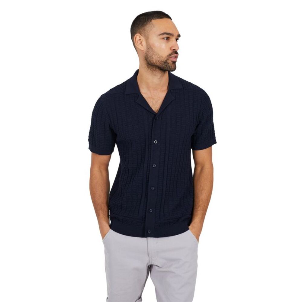 Brave Soul Mens Buttoned Revere Collar Shirt / Midnight Navy